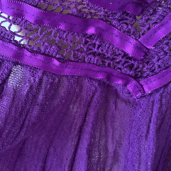 Purple Gauze sleeveless boho tunic mini dress babydoll top L - Picture 12 of 13
